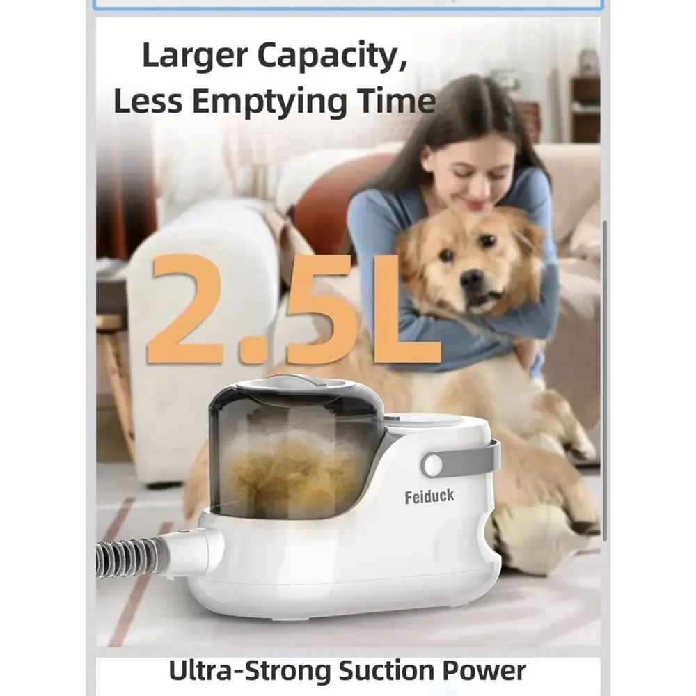 Feiduck PET Grooming Vacuum Kit ,6 Grooming Tools, 2.5L Brown White